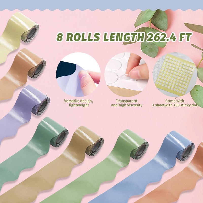 DASTTUIS 8 Rolls 262.4 Ft Bulletin Board Borders - Pastel Scalloped Borders Bulletin for Classroom, School & Office Decor - Pastel Classroom Borders for Bulletin Board - Image 2